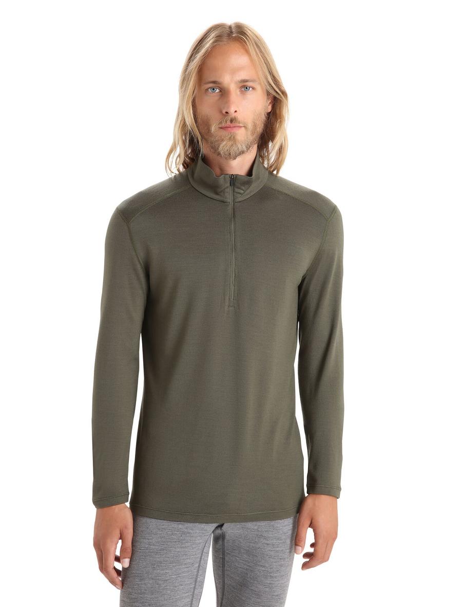 Icebreaker Merino 260 Tech Long Sleeve Half Zip Thermal Top Férfi Base Layers Olivazöld | HU 1384PJJQ